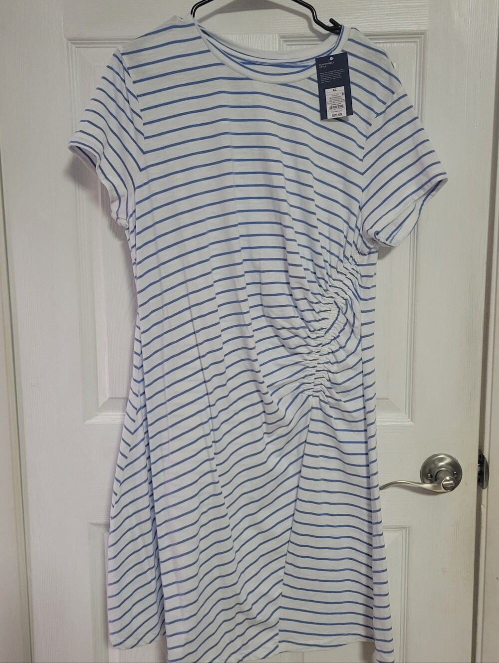 Universal Threads White with Blue Stripes Tshirt Dress